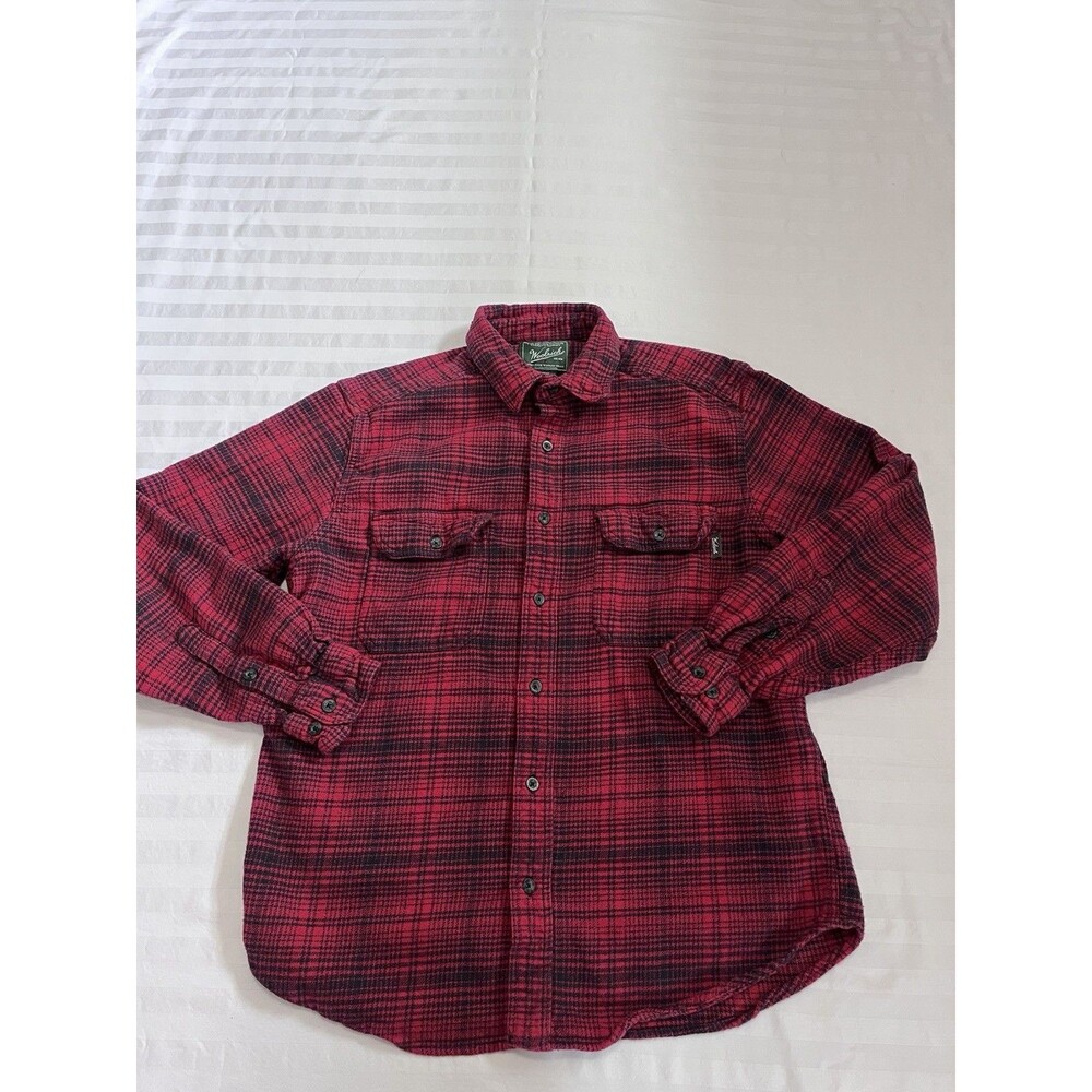 Woolrich Heavyweight Flannel Shirt Mens L Large Red Black Buffalo Plaid Cotton